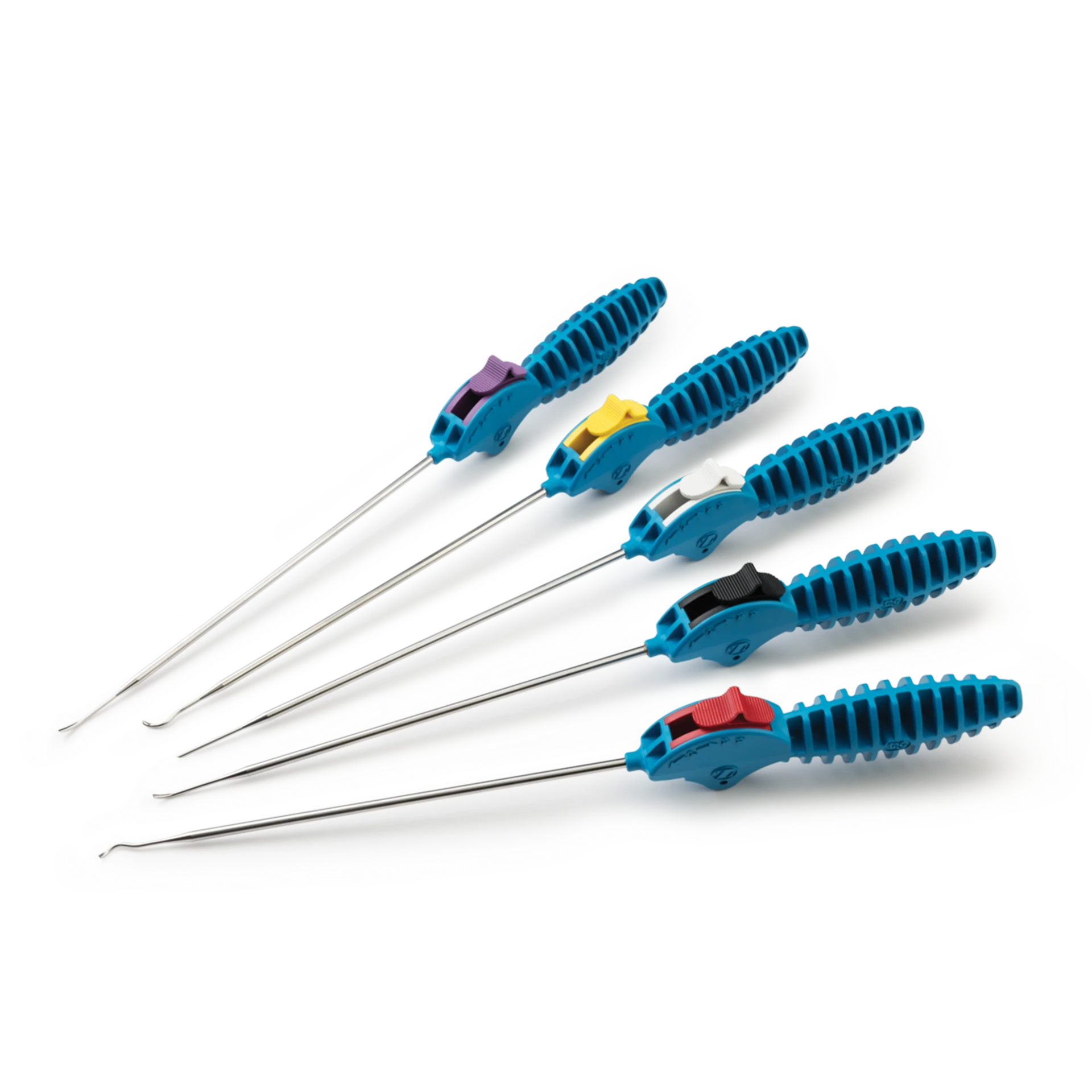 Colour-coded surgical hook probes used in sports medicine and soft tissue repair